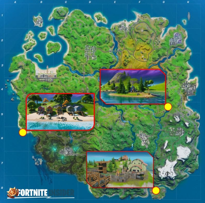 Fortnite Map Locations für Lake Canoe, Camp Cod und Rainbow Rentals