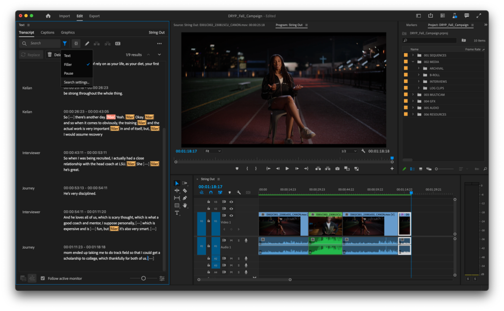 Adobe Premiere Pro Herbst-Update zum Bearbeiten von Textfüllern