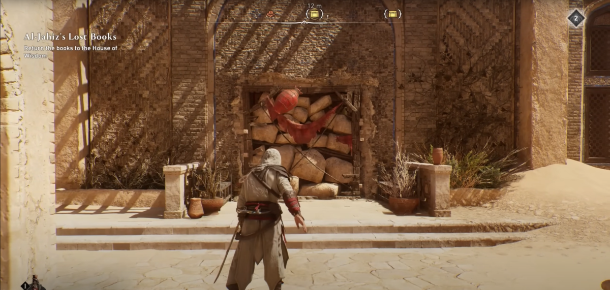 Bild aus Assassin's Creed Mirage, das eine blockierte Tür zeigt.