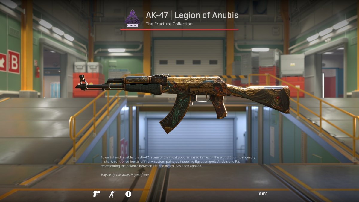 Ein Bild des AK-47-Skins „Legion of Anubis“ in Counter-Strike 2 (CS2) als Teil einer Rangliste der Skins für die Waffe.