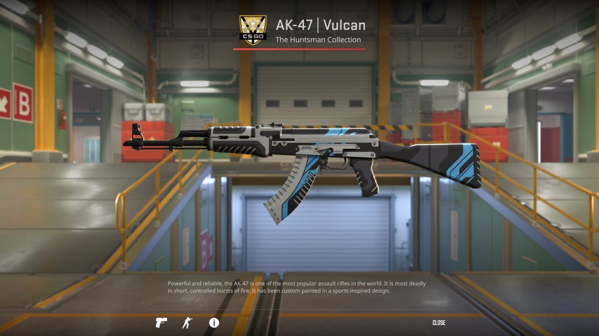 Ein Bild des AK-47 Vulcan-Skins in CS2 als Teil einer Rangliste der Skins für die Waffe.