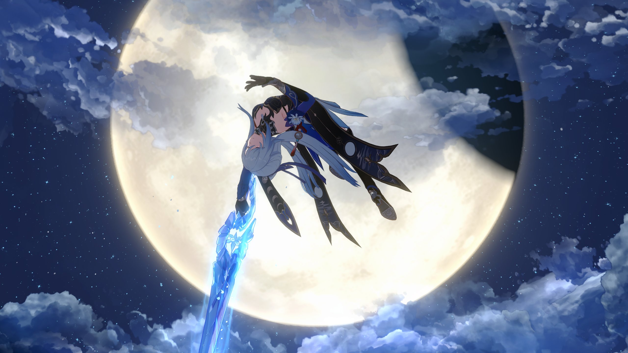 Image of Jingliu in front of a moon in Honkai: Star Rail. The article this comes from is a guide to the best build for Jiingliu in Honkai: Star Rail.