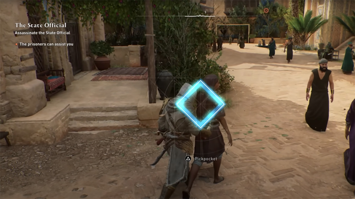 An image showing pickpocketing in Assassin's Creed Mirage (AC Mirage) as part of an article on the best way to get easy Favor Tokens.