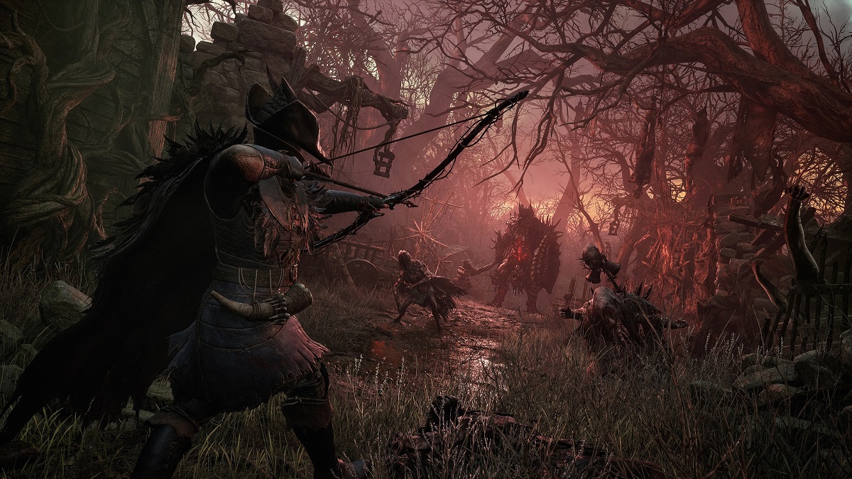 Archer preparing to shoot an arrow at enemies in Lords of the Fallen.