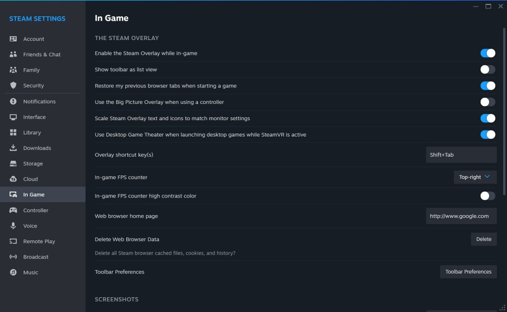 Steam Overlay Option FPS-Zähler anzeigen