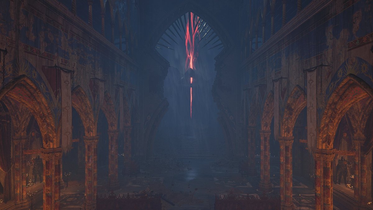 Ein Bild, das Phase 1 des Kampfes des Judge Cleric, des Radiant Sentinel, in Lords of the Fallen (LotF) zeigt, als Teil einer Anleitung, wie man ihn besiegt.