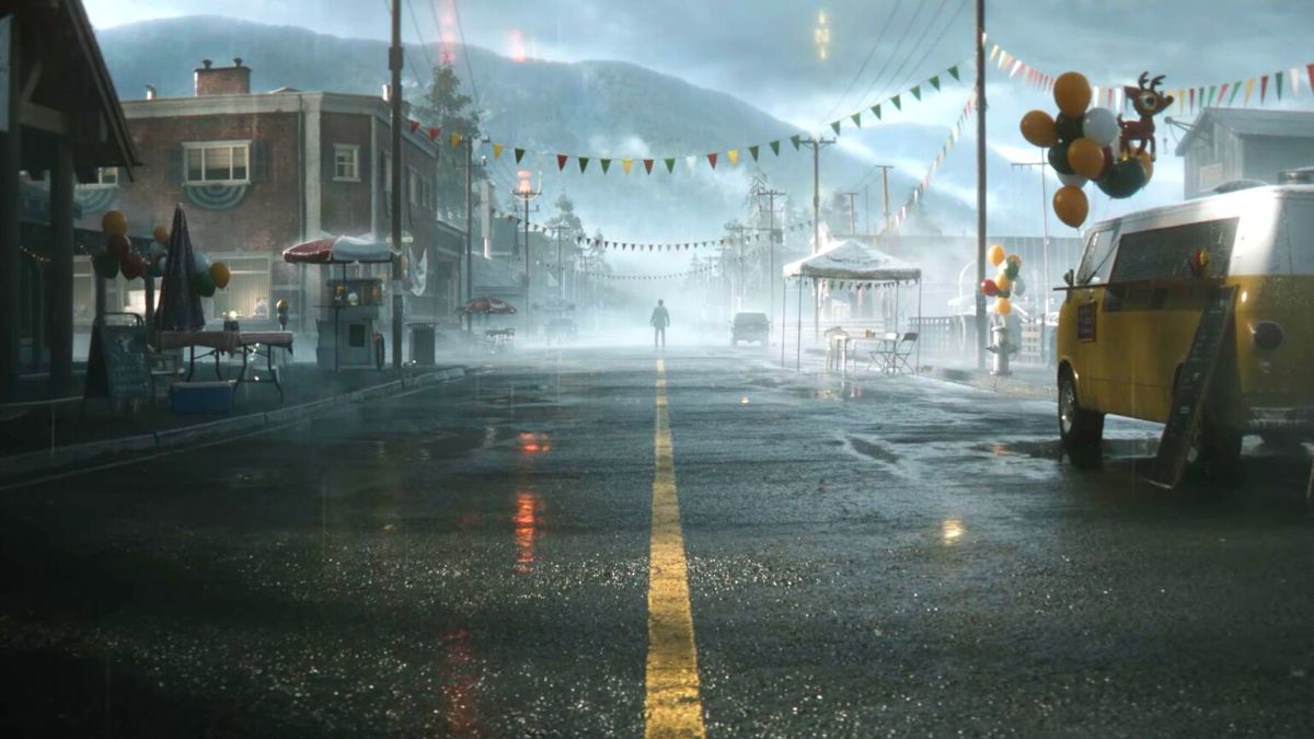 A street in Bright Falls covered in fog