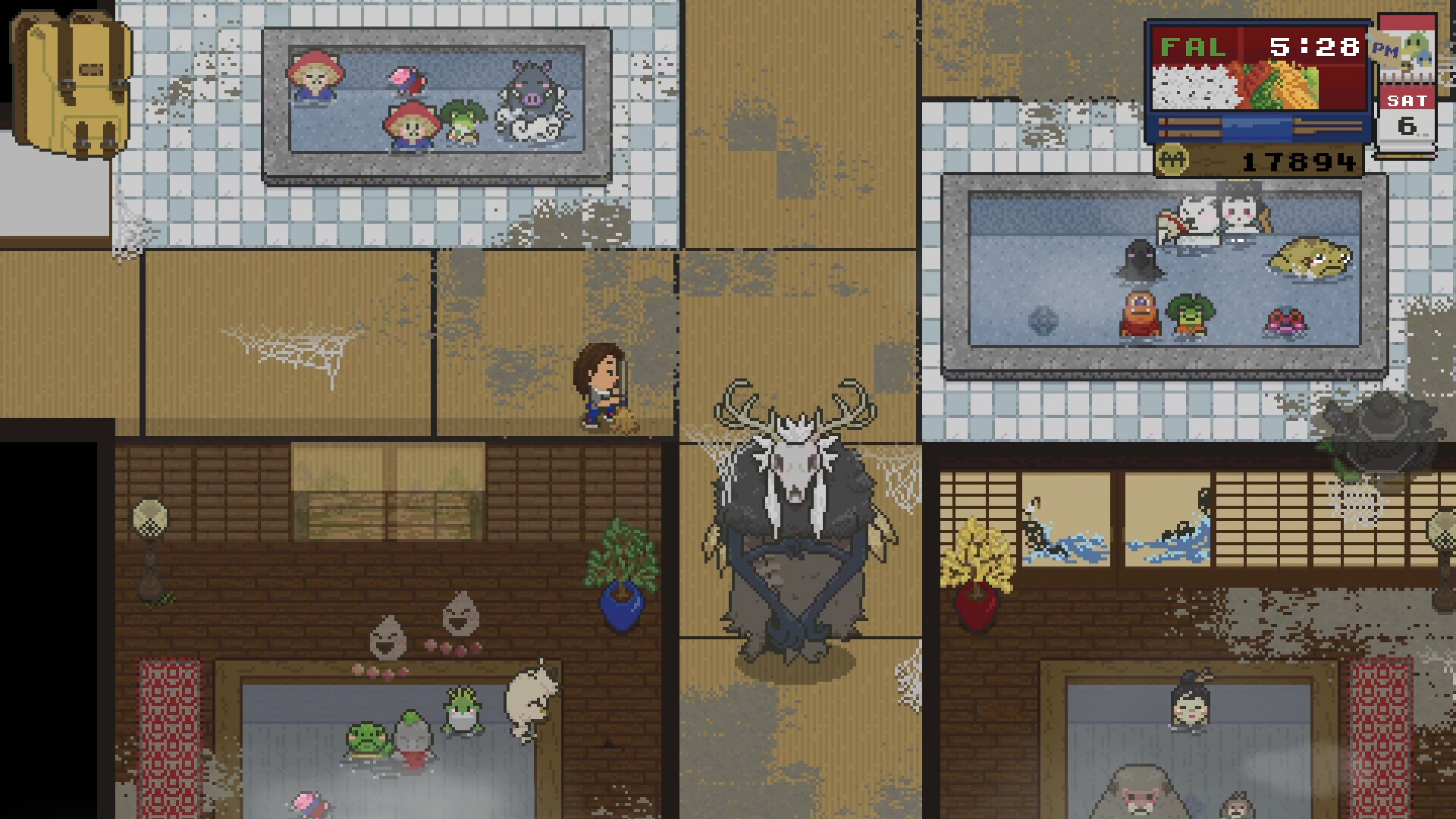 An image of Spirittea's ghost-filled bathhouse as part of a guide on getting more towels.