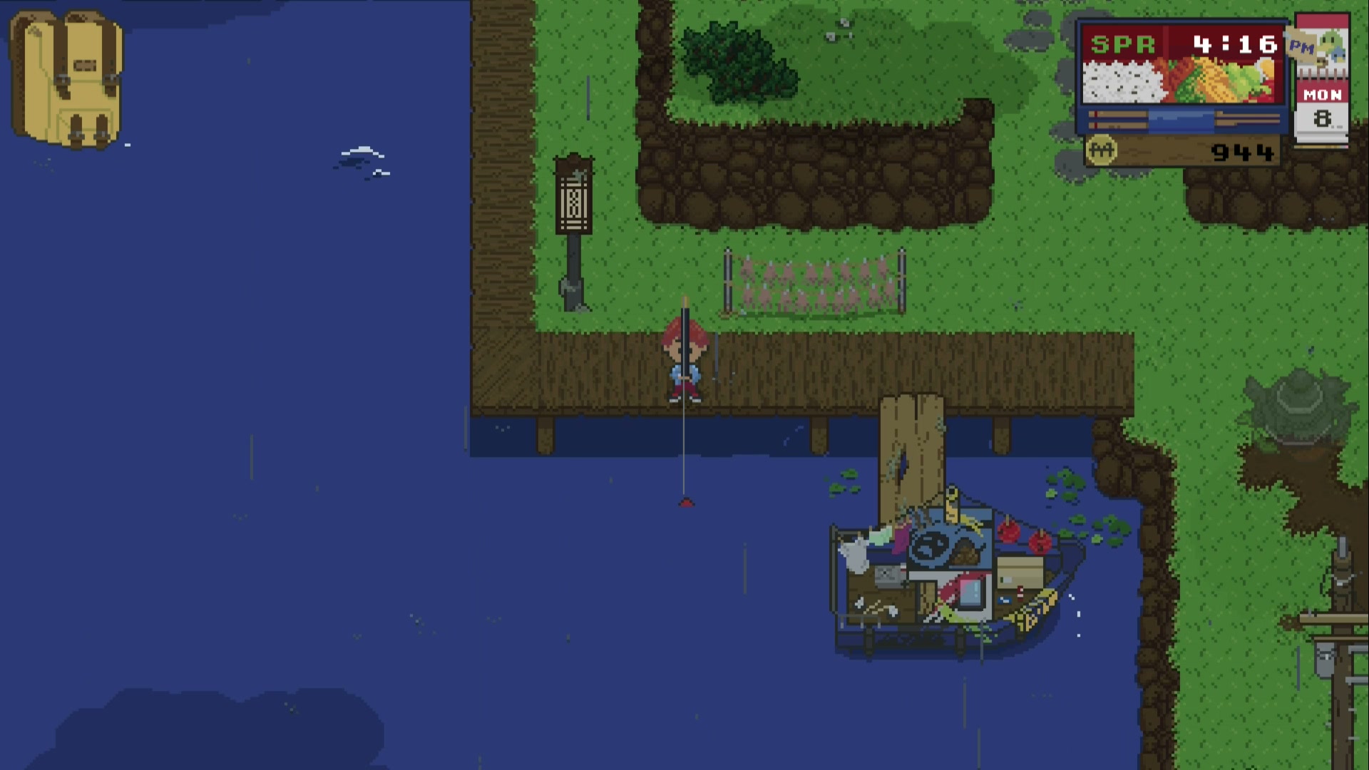 Spirittea, with a vandalised boat on a patch of water. Here's how to catch the Boat Vandal.