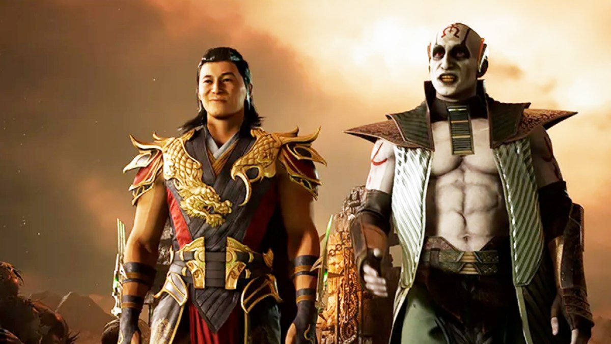 Header zum Mortal Kombat 1 (MK1)-Artikel darüber, wie das Spiel im Grunde eine Rückkehr zur Wildheit der PS2-Ära für das Franchise darstellt.  Das Bild zeigt Shang-Tsung und Quan Chi.