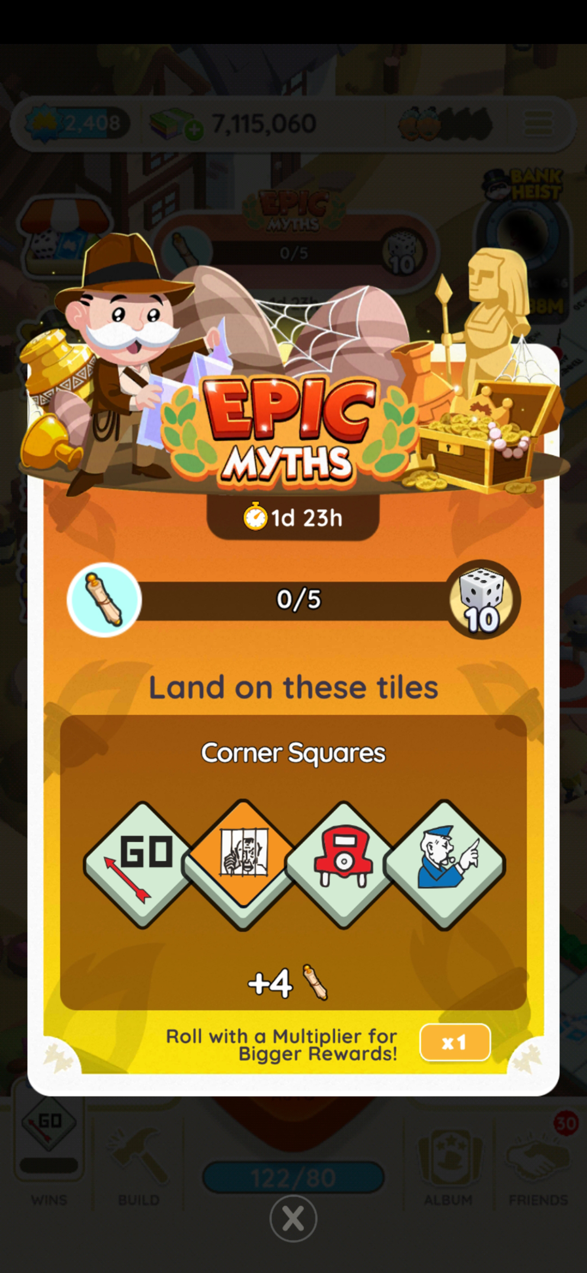 Ein Header für das Epic Myths-Event in Monopoly GO als Teil eines Leitfadens zu allen Preisen, Meilensteinen und Belohnungen, die für das Event verfügbar sind, wie man spielt und wie man gewinnt.