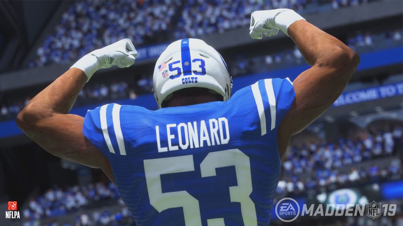 Shaq Leonard flexing his muscles Madden 24.