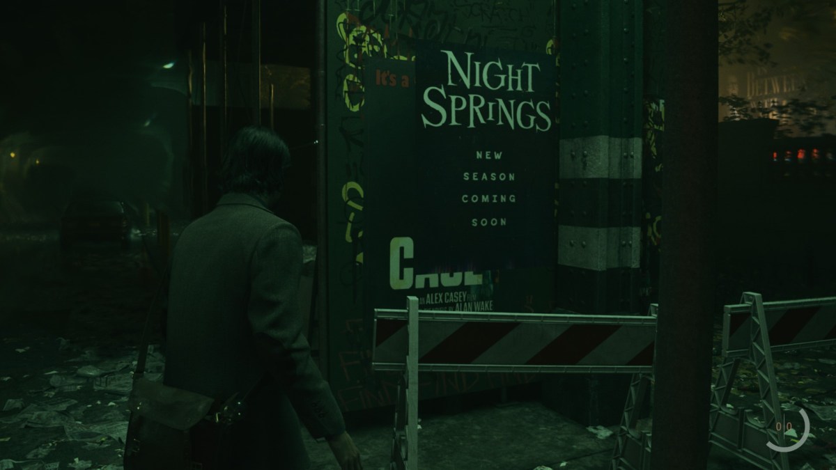 Was wir über die Alan Wake 2-Erweiterungen wissen.  Ein Screenshot von Alan Wake 2, der die Night Springs-Erweiterung vorstellt.