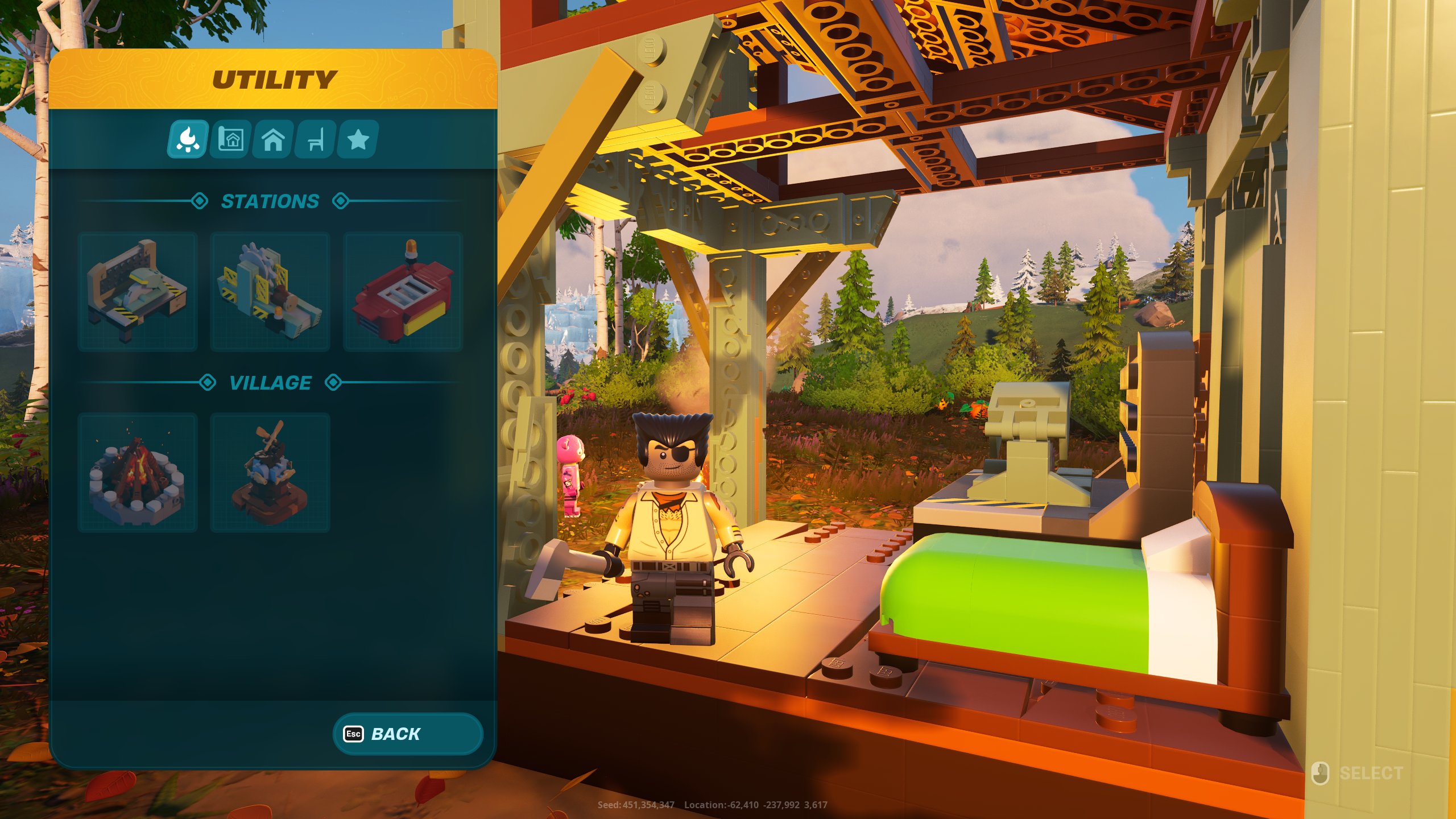 Workstation options in LEGO Fortnite.