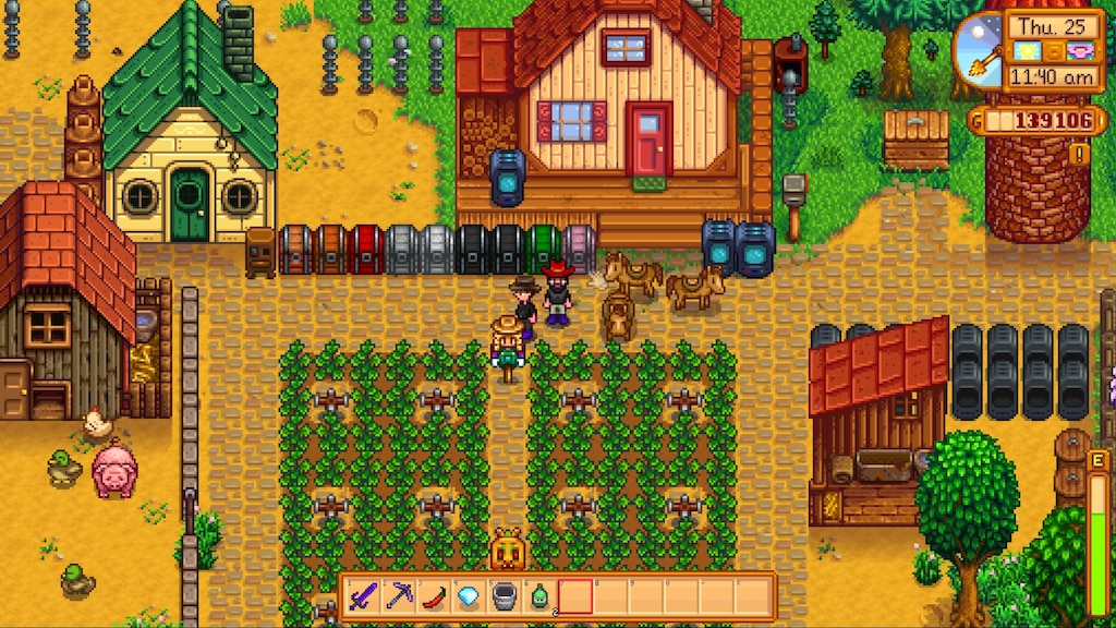 Ein Dorf im Stardew Valley.  Dieses Bild ist Teil eines Artikels darüber, wie man Hartholz in Stardew Valley bekommt.