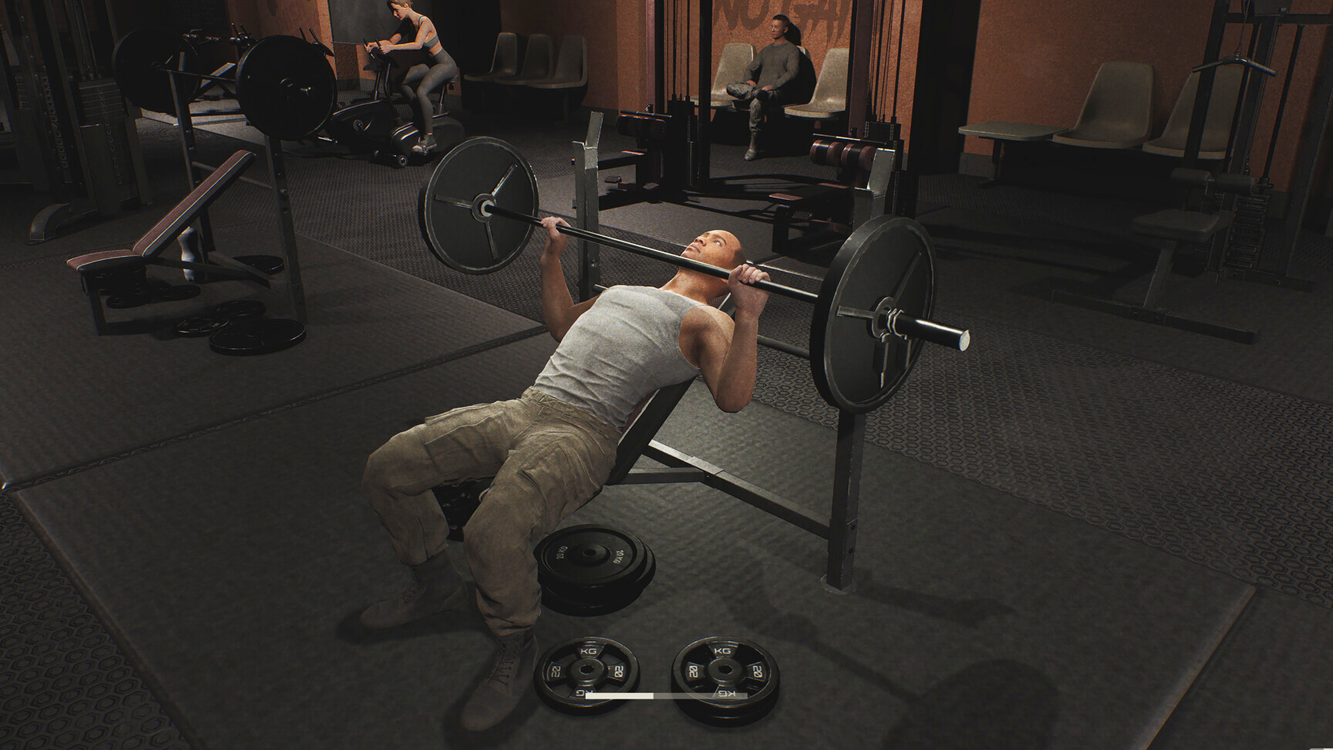 The Day Before, with a character lifting weights in the gym.