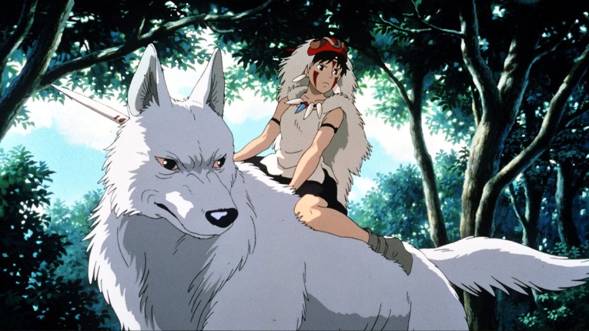 Prinzessin Mononoke auf einem Wolf.