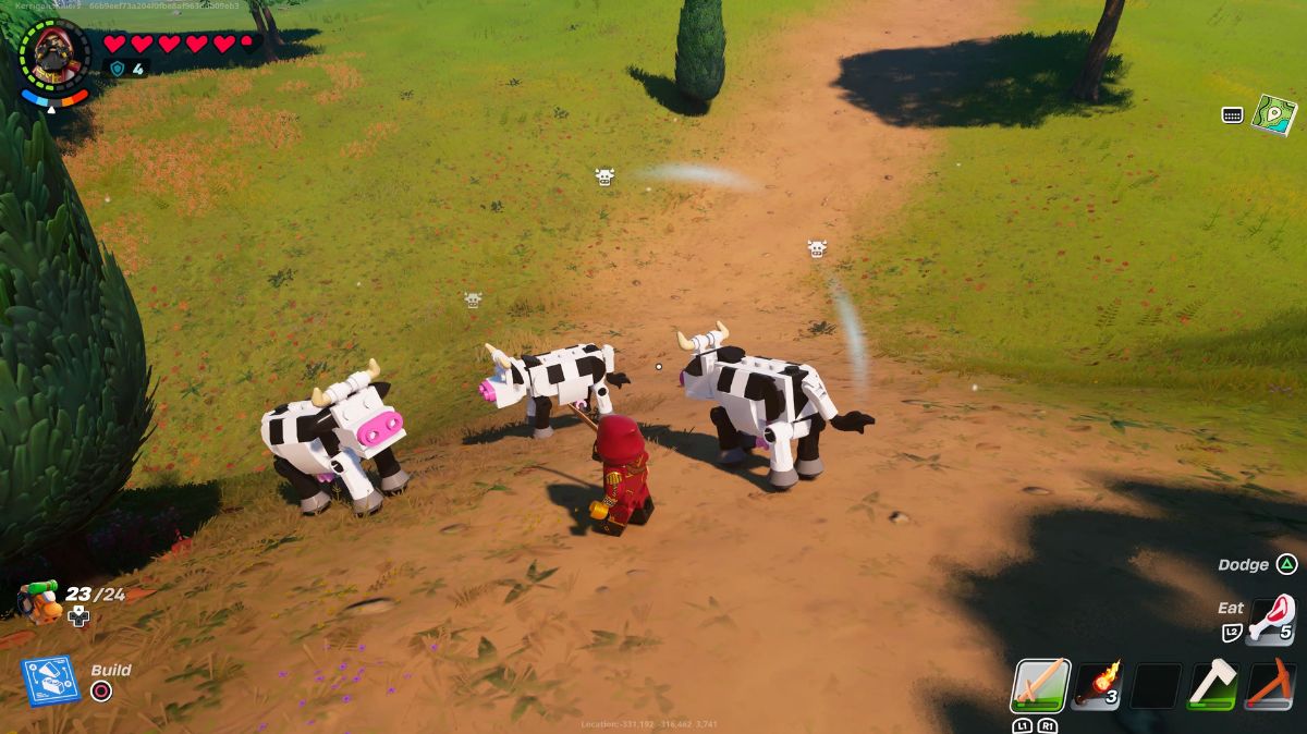 A group of cows in LEGO Fortnite. This image is part of an article about how to make Cheese in LEGO Fortnite.