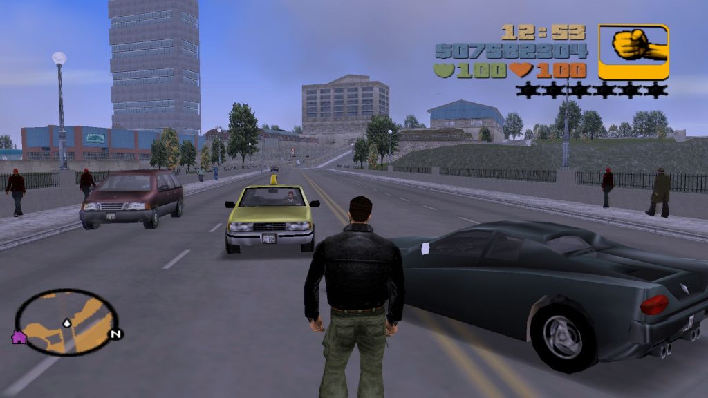 Autos auf einer Straße in GTA 3. 