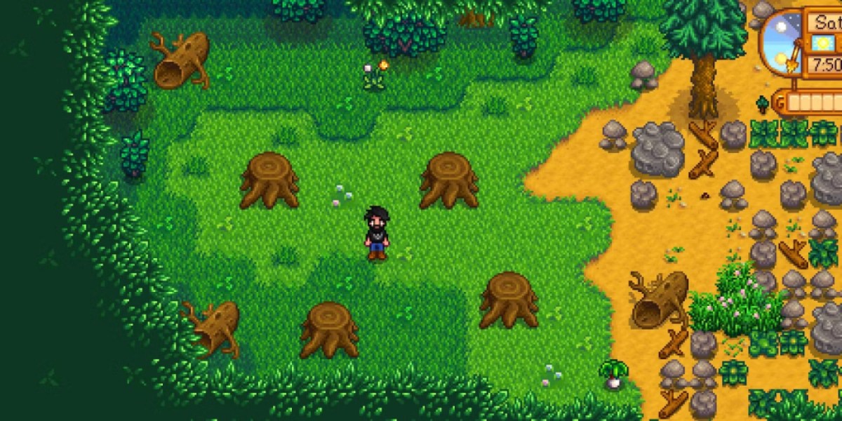 Der Spieler steht zwischen Baumstümpfen.  Dieses Bild ist Teil eines Artikels über alle Konzerttermine für Stardew Valley: Festival of Seasons.