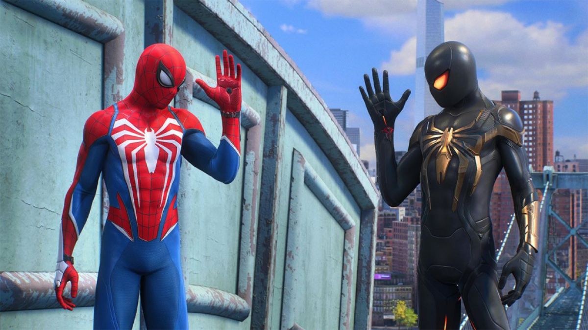 Miles Morales und Peter Parker winken einander zu