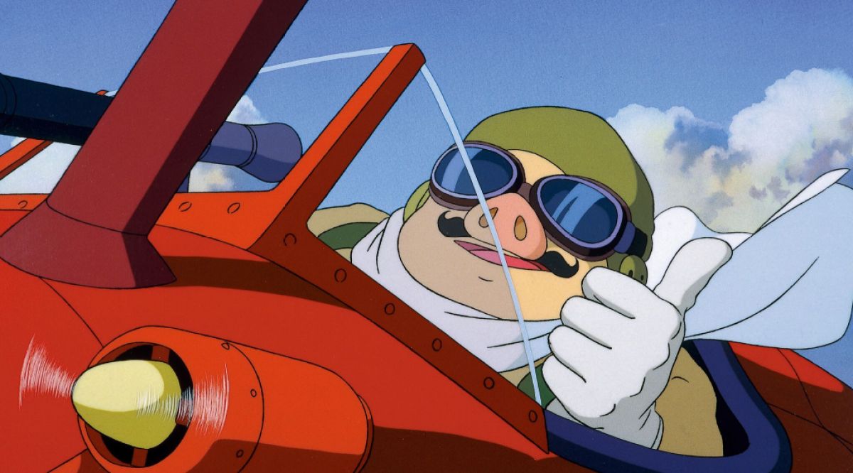 Porco Rosso fliegt ein Flugzeug.  Dieses Bild ist Teil einer Rangliste aller Filme von Hayao Miyazaki.