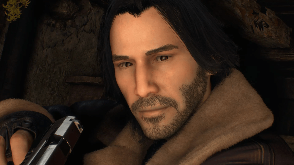 Keanu Reeves als Leon S. Kennedy.  Dieses Bild ist Teil eines Artikels über die besten Remake-Mods für Resident Evil 4 (RE4).