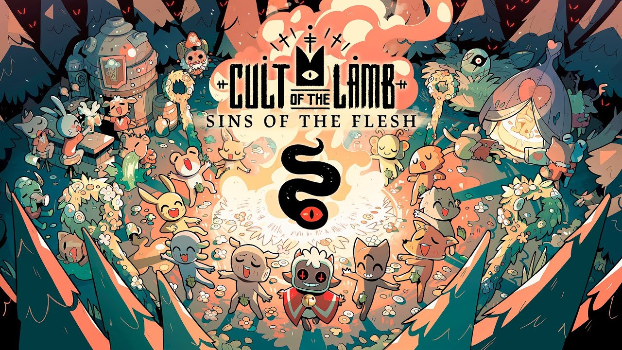 A header for the Sins of the Flesh update in Cult of the Lamb.