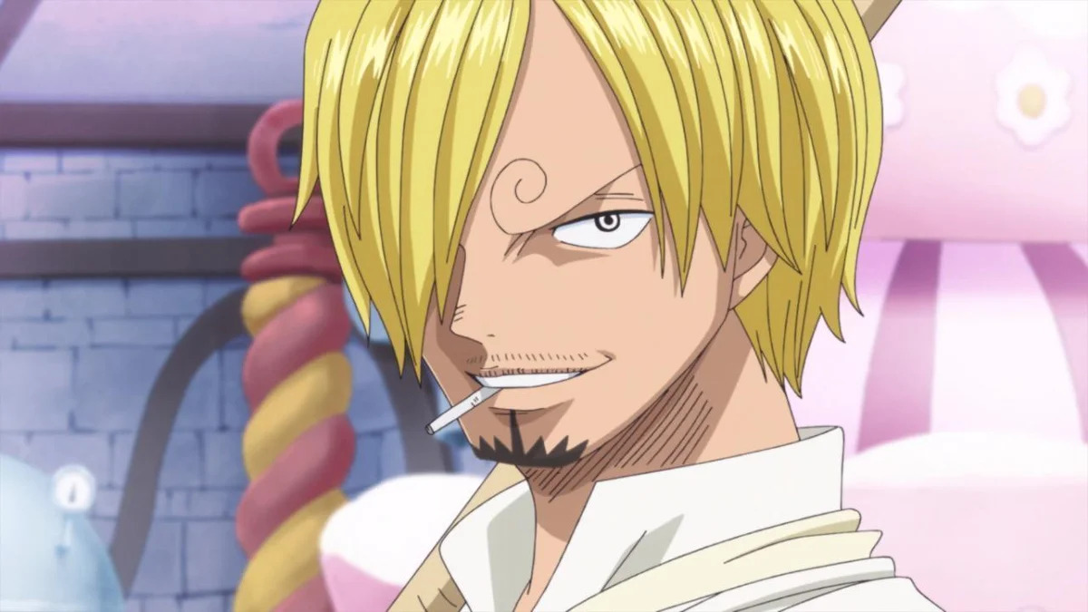 Sanji lächelt.  Dieses Bild ist Teil eines Artikels über alle großen englischen Synchronschauspieler und die Besetzungsliste für One Piece.