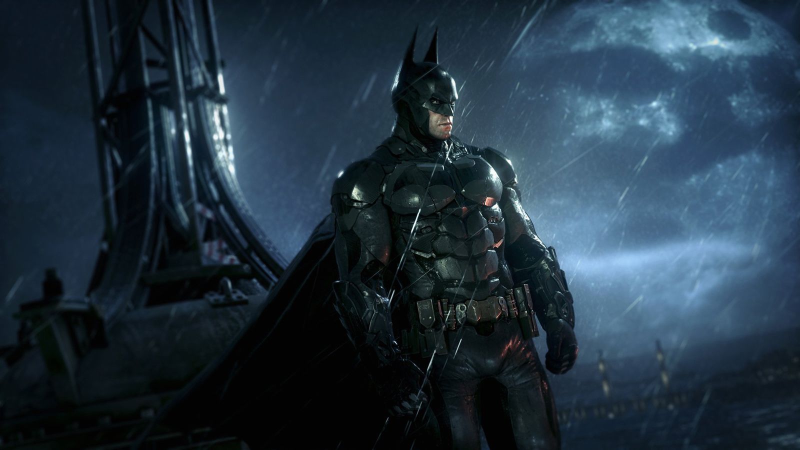 Batman on a rooftop in Arkham Knight.