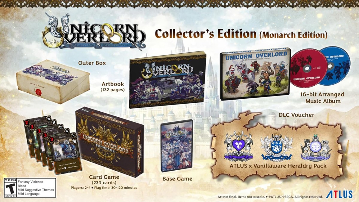 Unicorn Overlord's Collector's Edition, mit CDs, einem Kartenspiel und mehr. 