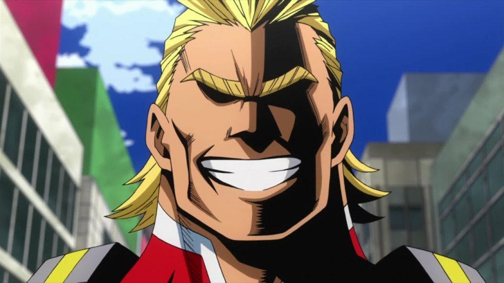 All Might lächelt.  Dieses Bild ist Teil eines Artikels über die stärksten Charaktere in My Hero Academia, bewertet.