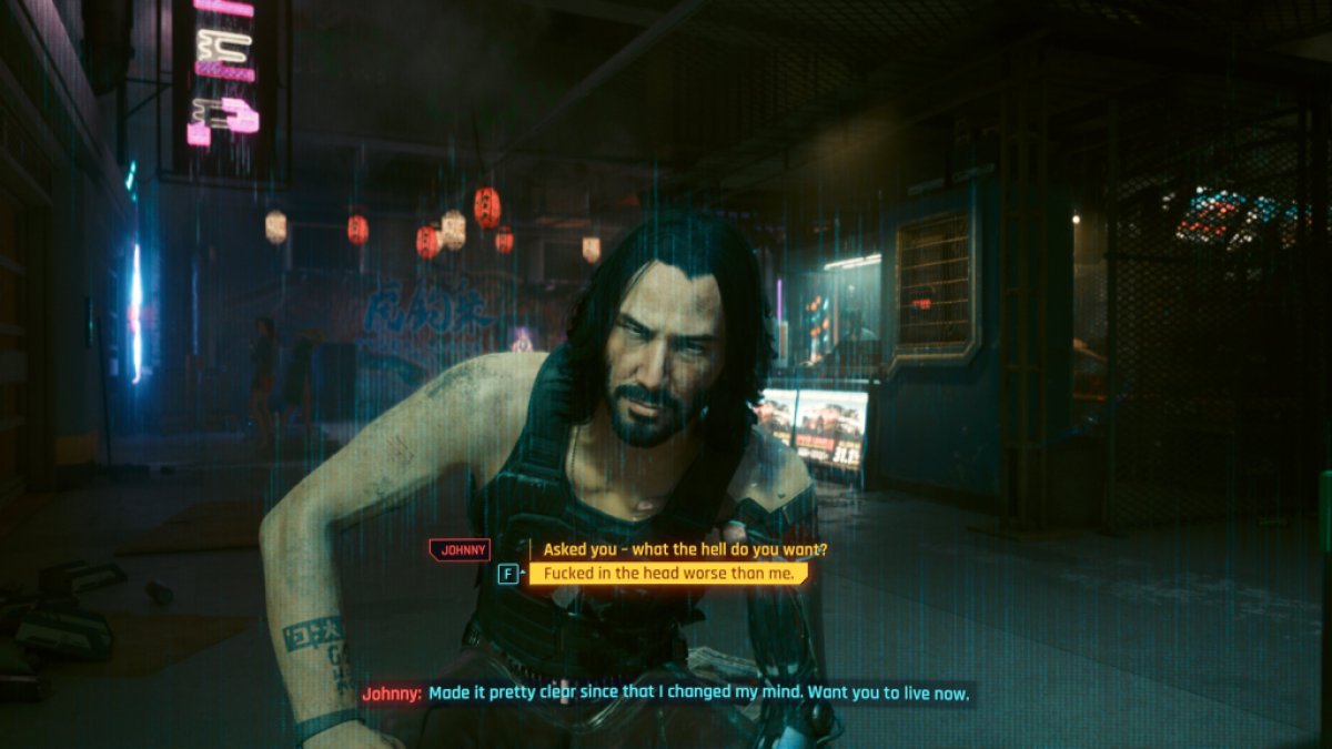 Screem Glitch-Option in Cyberpunk 2077. Dieses Bild ist Teil eines Artikels darüber, wie man in Cyberpunk 2077 eine 100-prozentige Beziehung zu Johnny erreicht.