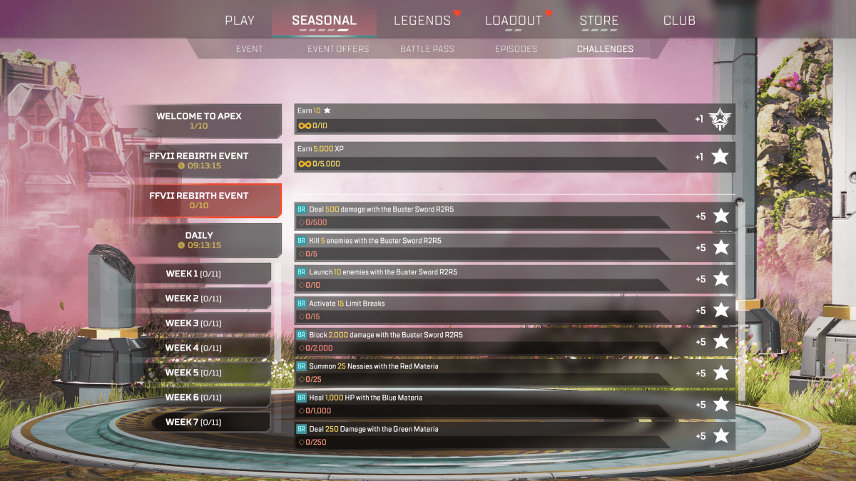 Registerkarte „Final Fantasy VII Rebirth“-Event-Herausforderungen in Apex Legends