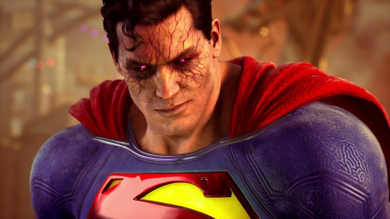 A purple-eyed evil Superman in Suicide Squad: Kill the Justice League.