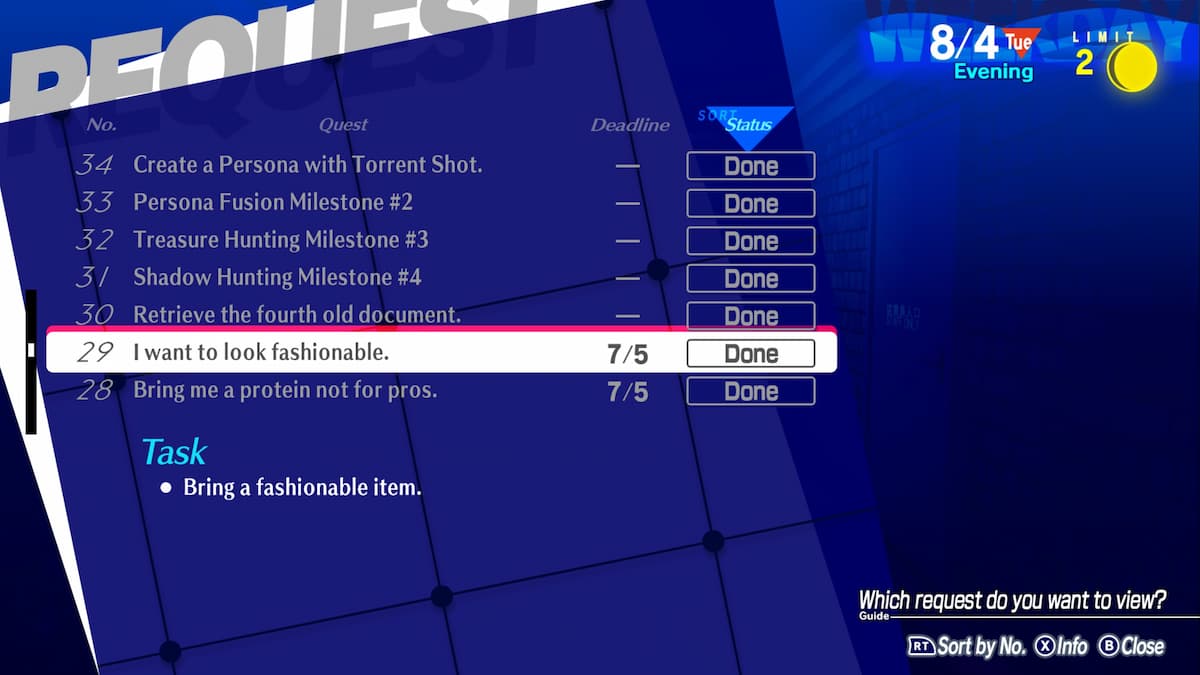 So erfüllen Sie Anfrage 29 in Persona 3 Reload: Ich möchte modisch aussehen