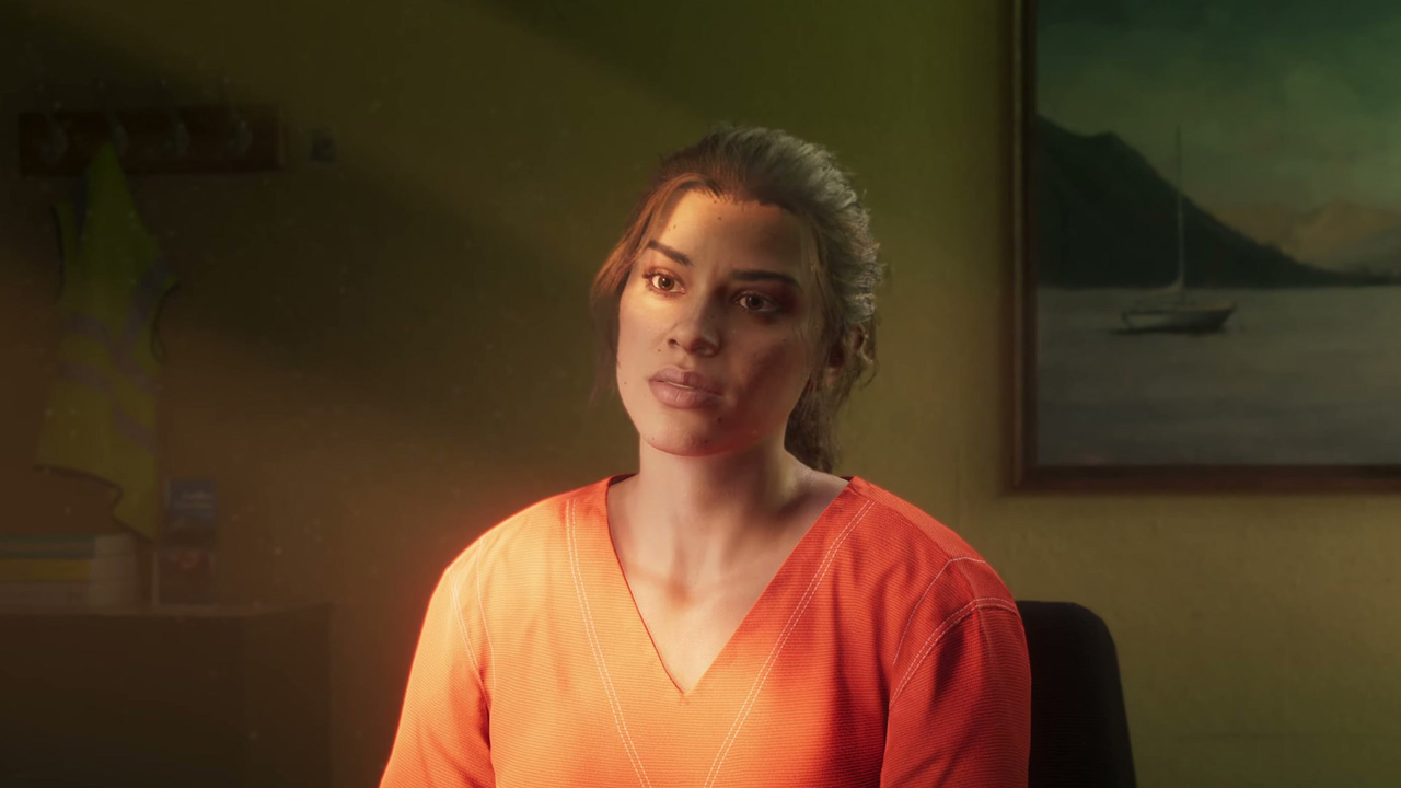 Lucia from Grand Theft Auto 6, a woman wearing a yellow prison outfit