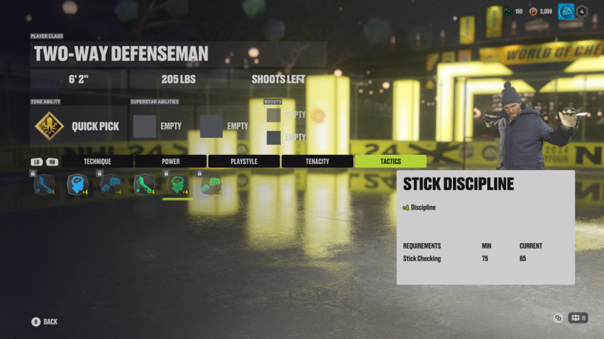 Ein Zwei-Wege-Verteidiger in NHL 24. Dieses Bild ist Teil eines Artikels über den besten Verteidigungsaufbau in NHL 24.