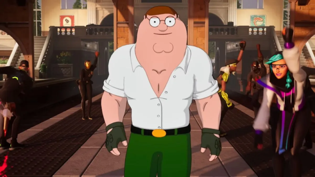 Peter Griffin spaziert im Fortnite Battle Royale-Trailer.  Dieses Bild ist Teil eines Artikels darüber, dass ein Joe Swanson-Skin für Fortnite erscheint. 