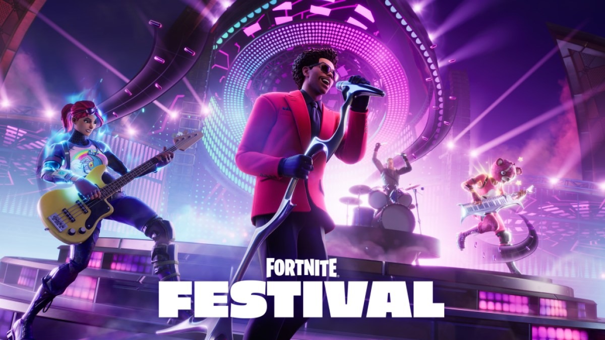 The Weeknd auf der Bühne während des Fortnite Festivals.  Dieses Bild ist Teil eines Artikels darüber, ob ein Post-Malone-Skin zu Fortnite kommt.