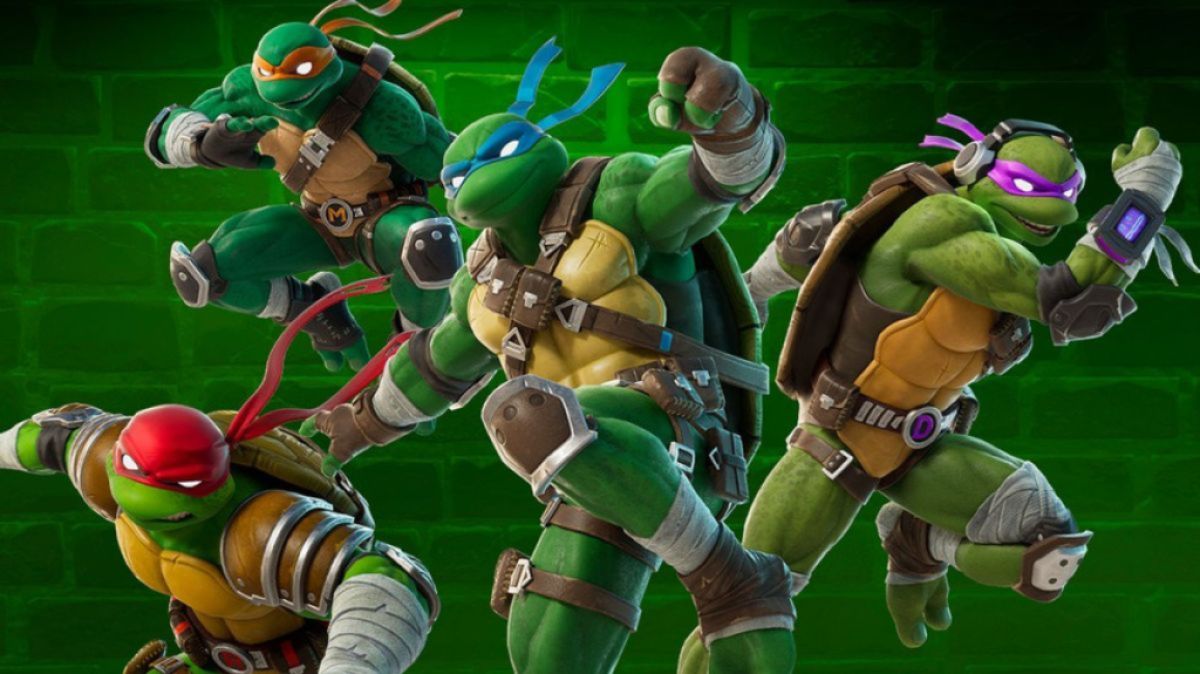 Die Teenage Mutant Ninja Turtles in Fortnite.  Dieses Bild ist Teil eines Artikels darüber, wie man den TMNT Super Shredder-Skin in Fortnite freischaltet.