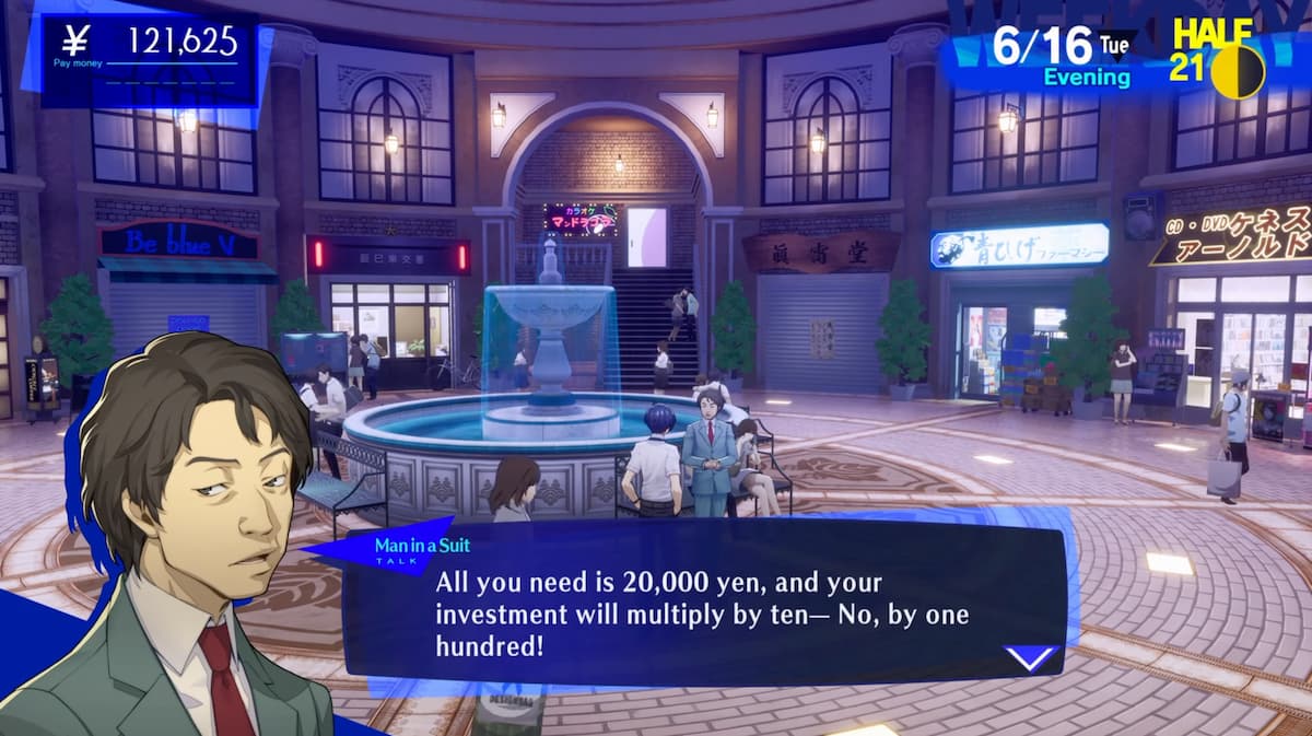 Dem Mann im Anzug in Persona 3 Reload Geld geben