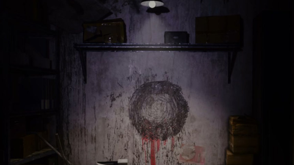 Ein seltsamer grauer kreisförmiger Fleck an einer Wand, unter dem Rot hervorkommt.  Dieses Bild ist Teil eines Artikels darüber, wie sich Silent Hill: The Short Message mit anderen Silent Hill-Spielen verbindet.