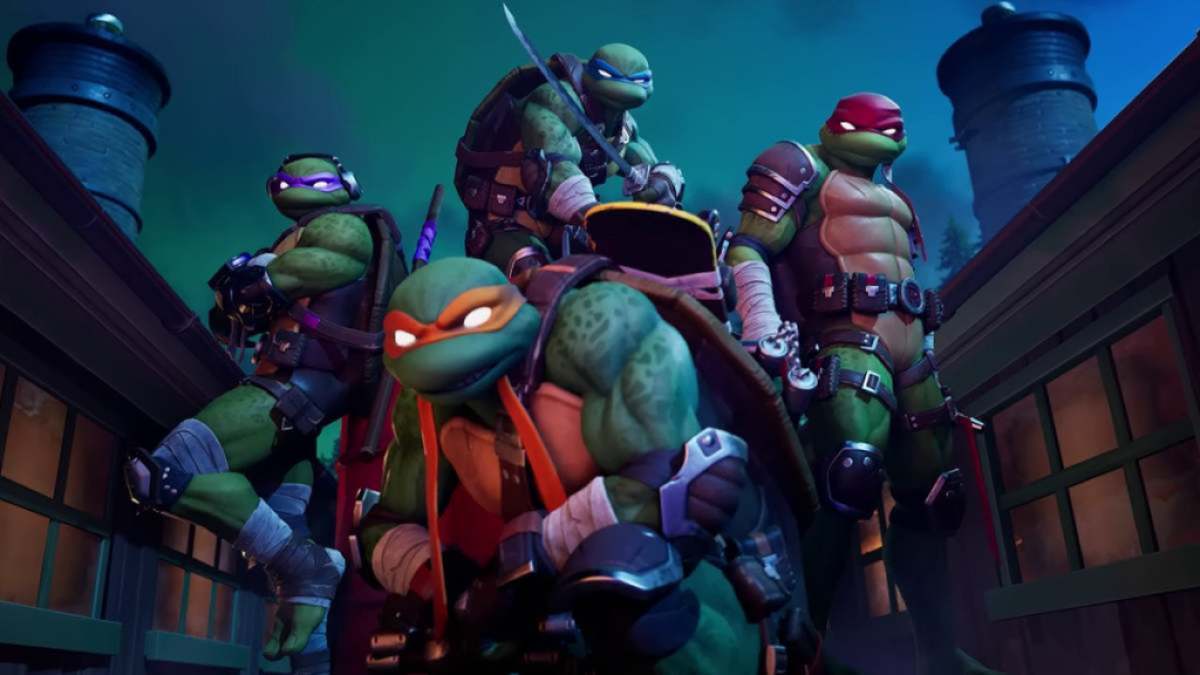 TMNT im Fortnite-Film.  Dieses Bild ist Teil eines Artikels darüber, wie man in Fortnite langsam in die Zukunft reist.